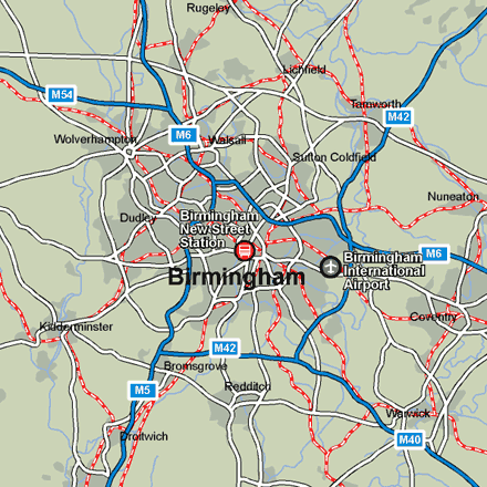 Birmingham city rail map showing stations