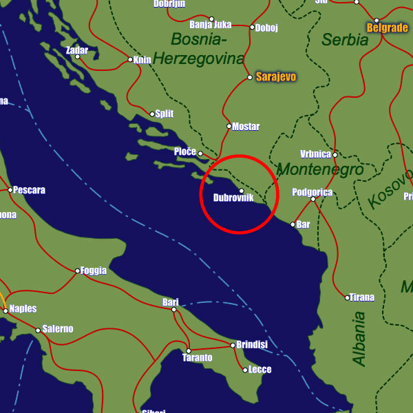 Croatia rail map showing Dubrovnik