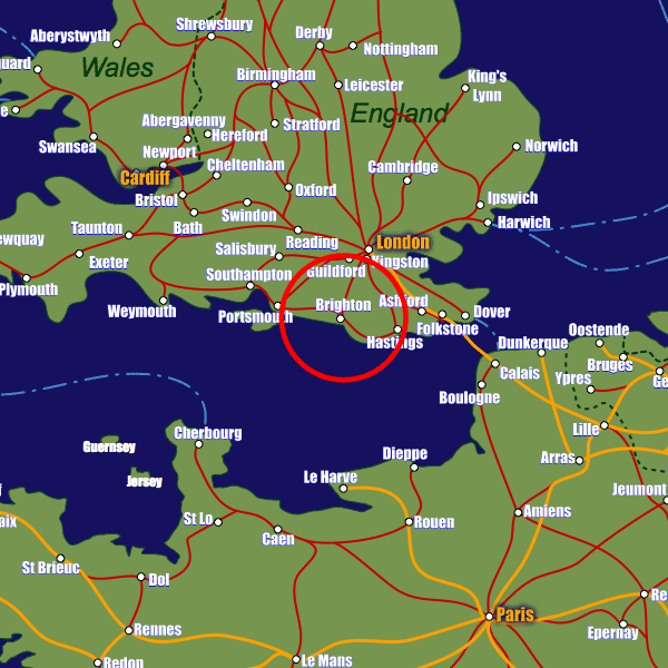 England rail map showing Brighton