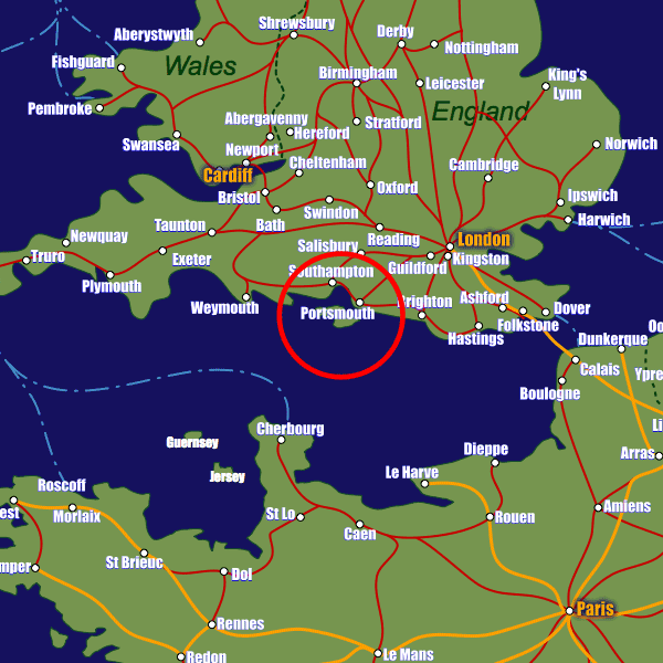 England rail map showing Portsmouth