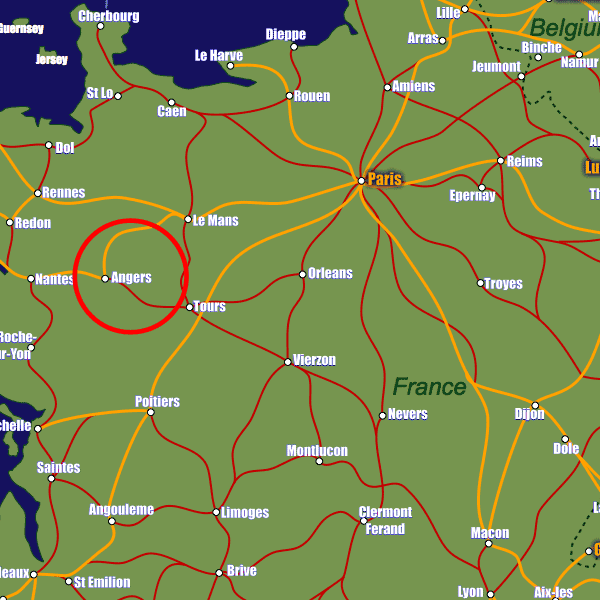 France rail map showing Angers