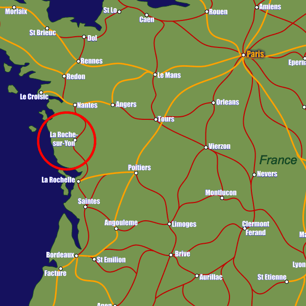 France rail map showing La Roche-sur-Yon