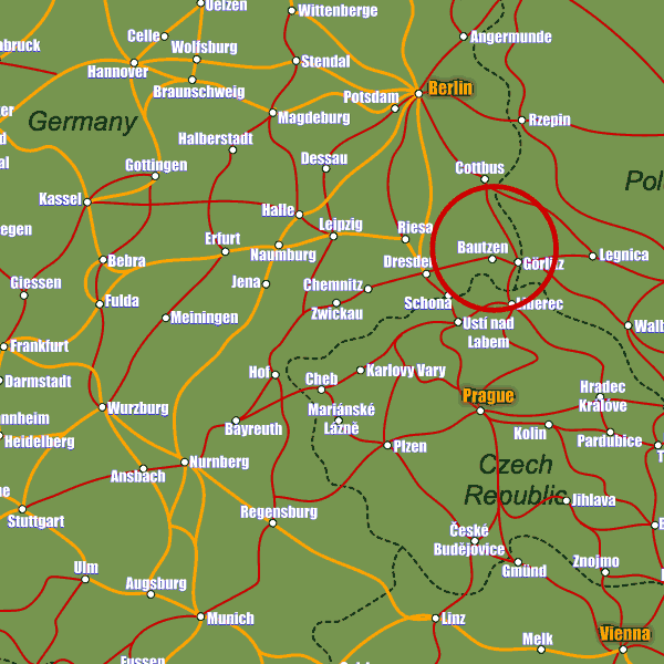 Germany rail map showing Bautzen