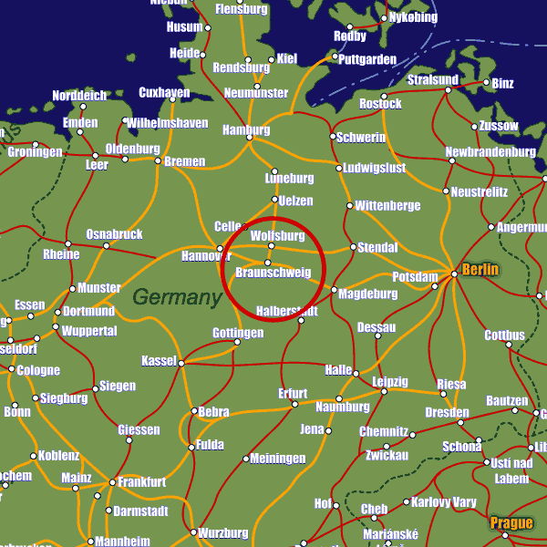 Germany rail map showing Braunschweig