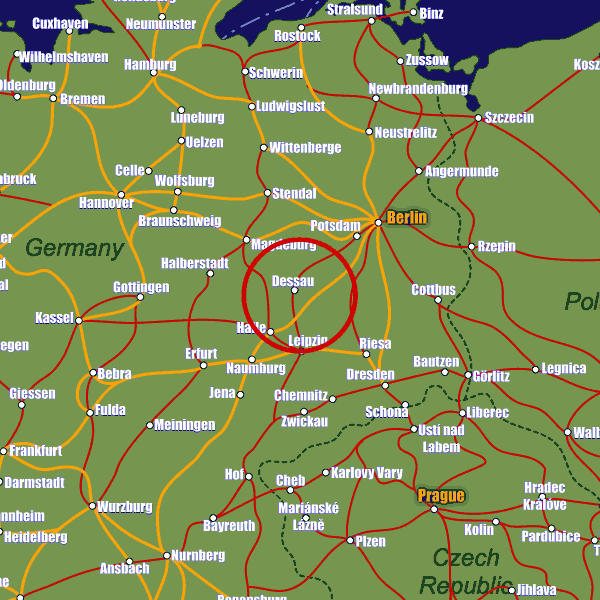Germany rail map showing Dessau-Roßlau