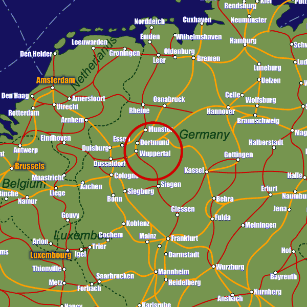 Germany rail map showing Dortmund
