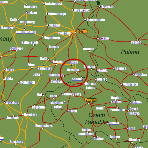 Germany rail map showing Dresden