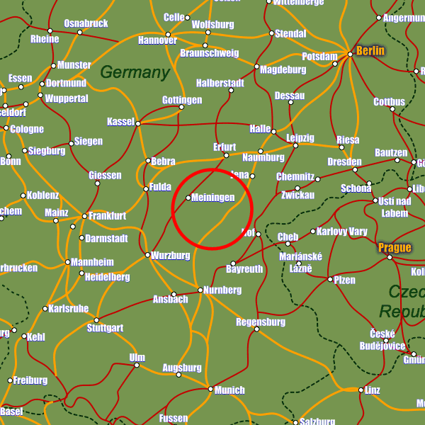 Germany rail map showing Meiningen