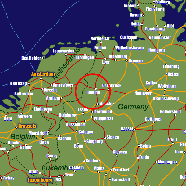 Germany rail map showing Rheine