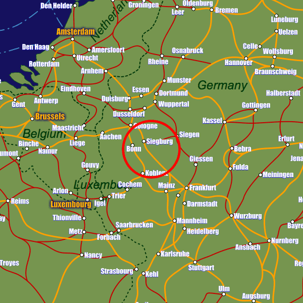 Germany rail map showing Siegburg