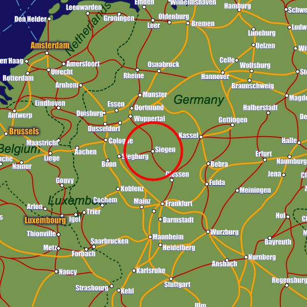 Germany rail map showing Siegen