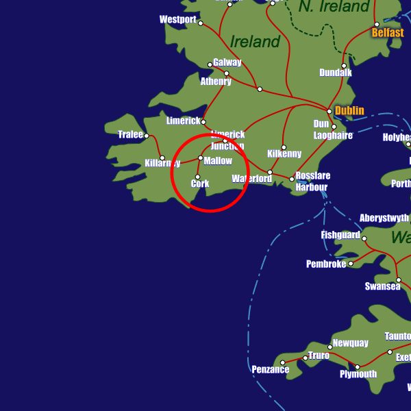 Ireland rail map showing Cork