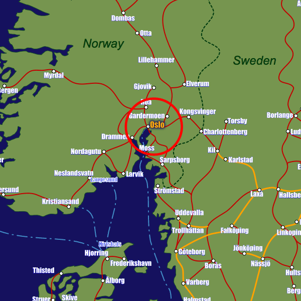Norway rail map showing Oslo