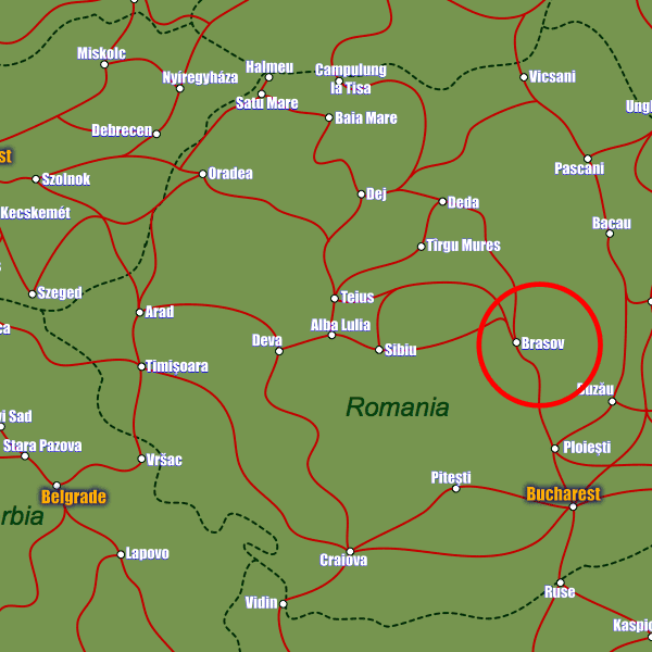 Romania rail map showing Brasov