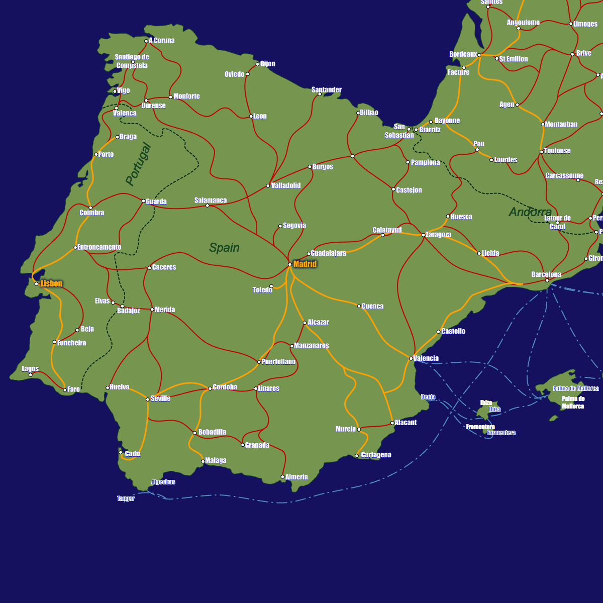 Spain Rail Travel Map European Rail Guide