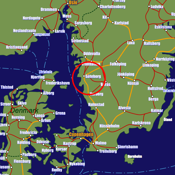 Sweden rail map showing Gothenburg