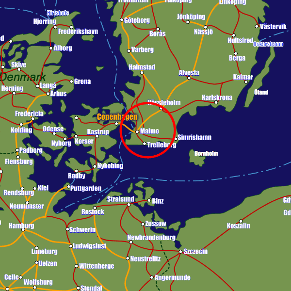 Sweden rail map showing Malmo
