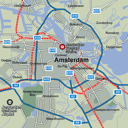 Amsterdam city rail map showing stations