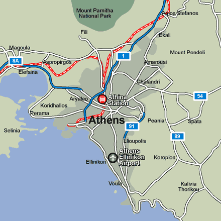 Athens city rail map showing stations