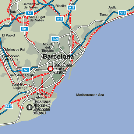 Barcelona city rail map showing stations