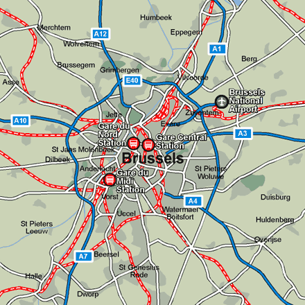 Brussels city rail map showing stations