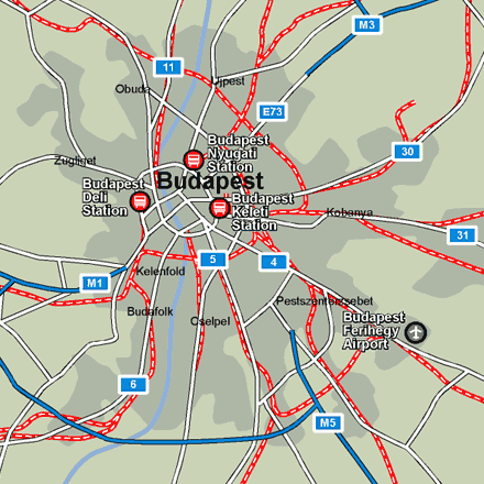 Budapest city rail map showing stations