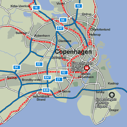 Copenhagen city rail map showing stations