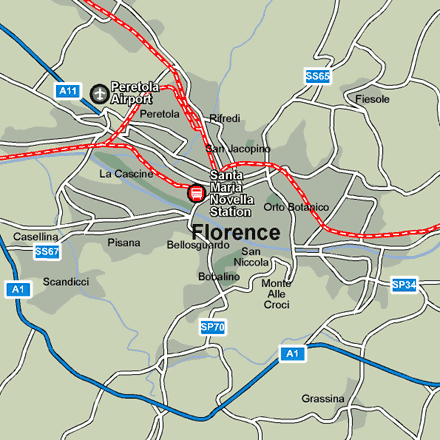 Florence city rail map showing stations