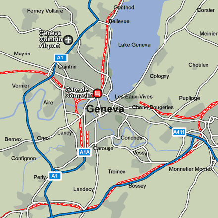Geneva city rail map showing stations