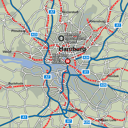 Hamburg city rail map showing stations