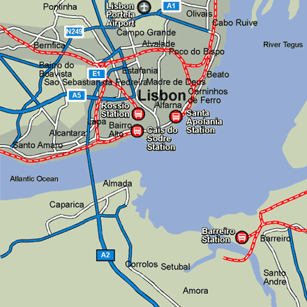 Lisbon city rail map showing stations
