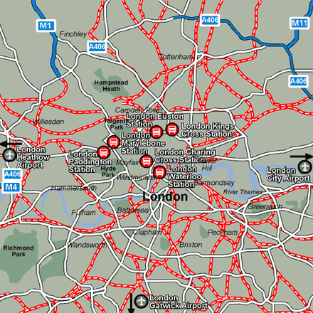 London city rail map showing stations