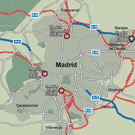 Madrid city rail map showing stations