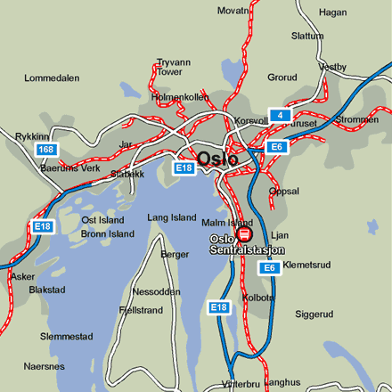 Oslo city rail map showing stations