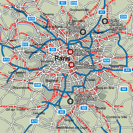 Paris city rail map showing stations