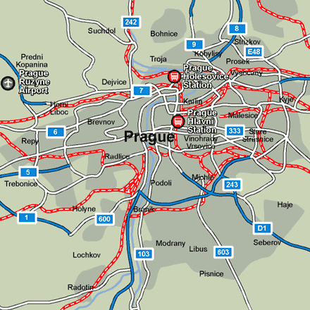 Prague city rail map showing stations
