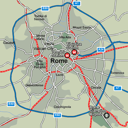 Rome city rail map showing stations