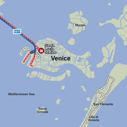 Venice city rail map showing stations