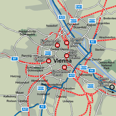 Vienna city rail map showing stations