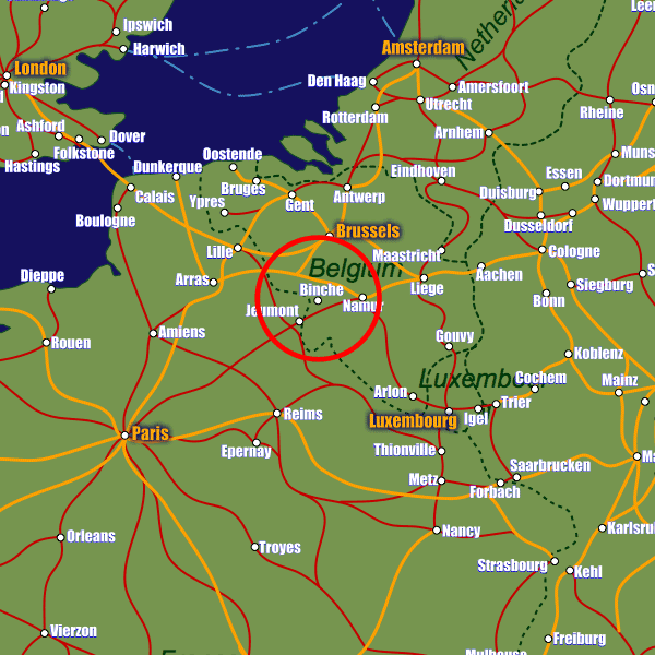 Belgium rail map showing Binche