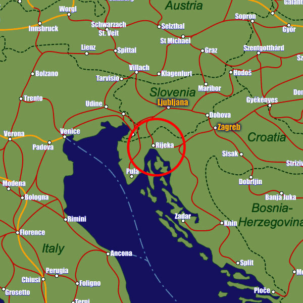 Croatia rail map showing Rijeka