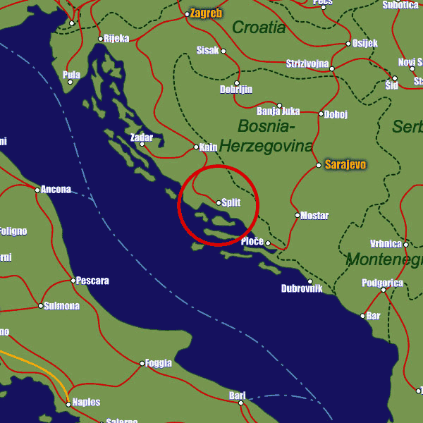 Croatia rail map showing Split