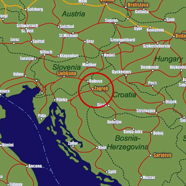 Croatia rail map showing Zagreb