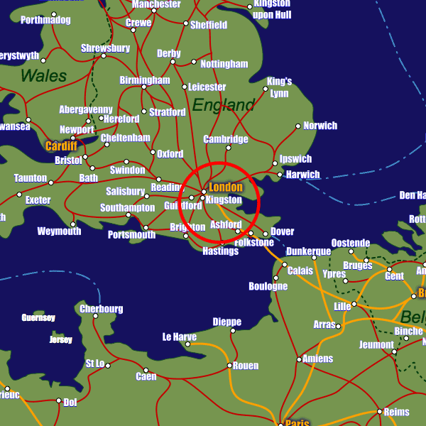 England rail map showing Kingston Upon Thames