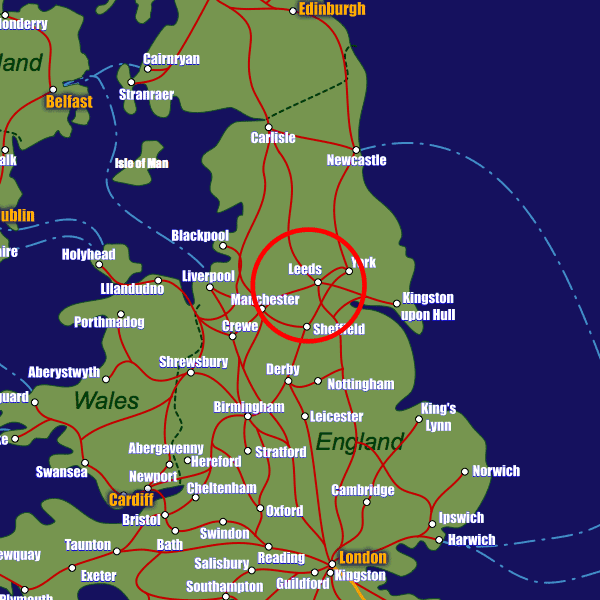 England rail map showing Leeds