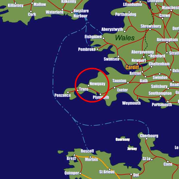 England rail map showing Newquay