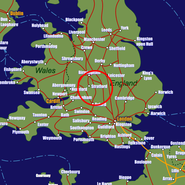 England rail map showing Stratford