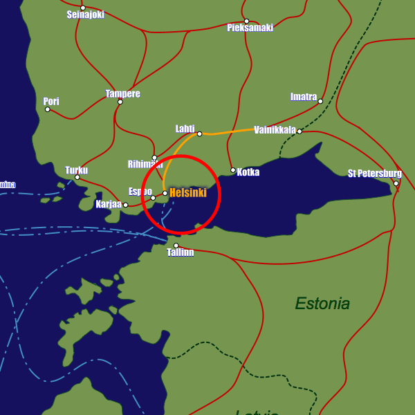 Finland rail map showing Helsinki