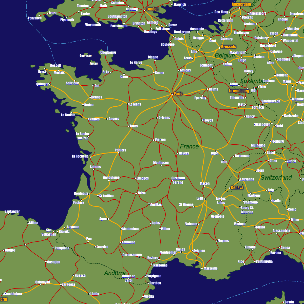 Detailed Europe Rail Map