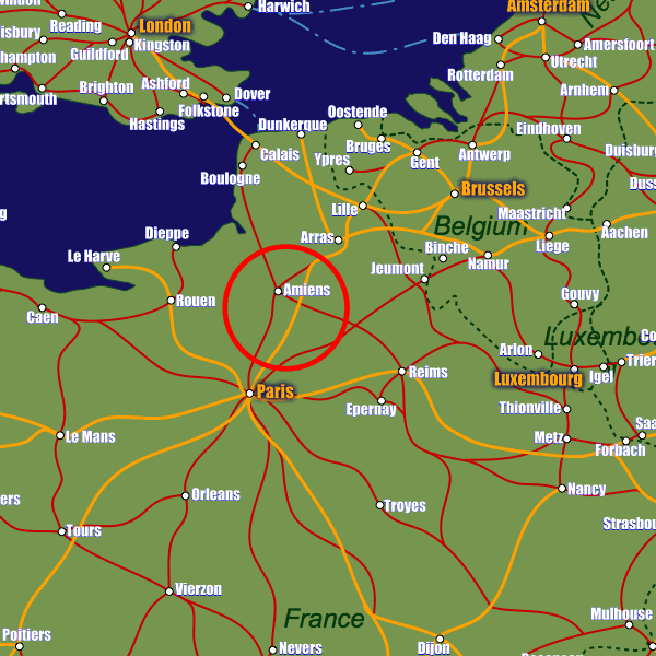 France rail map showing Amiens